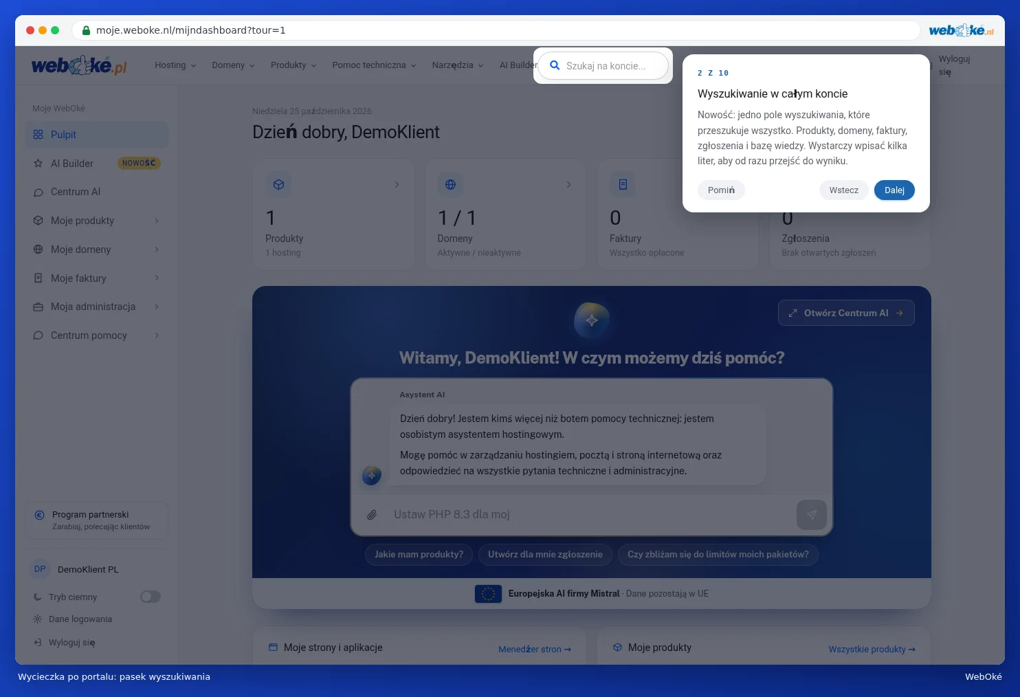 Drugi krok wycieczki dotyczący paska wyszukiwania