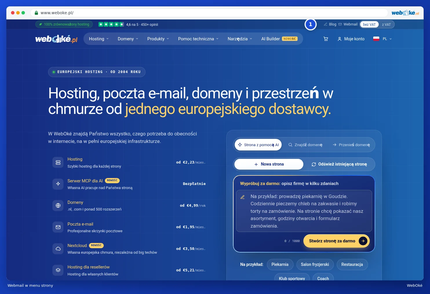 Link Webmail w prawym górnym rogu strony internetowej
