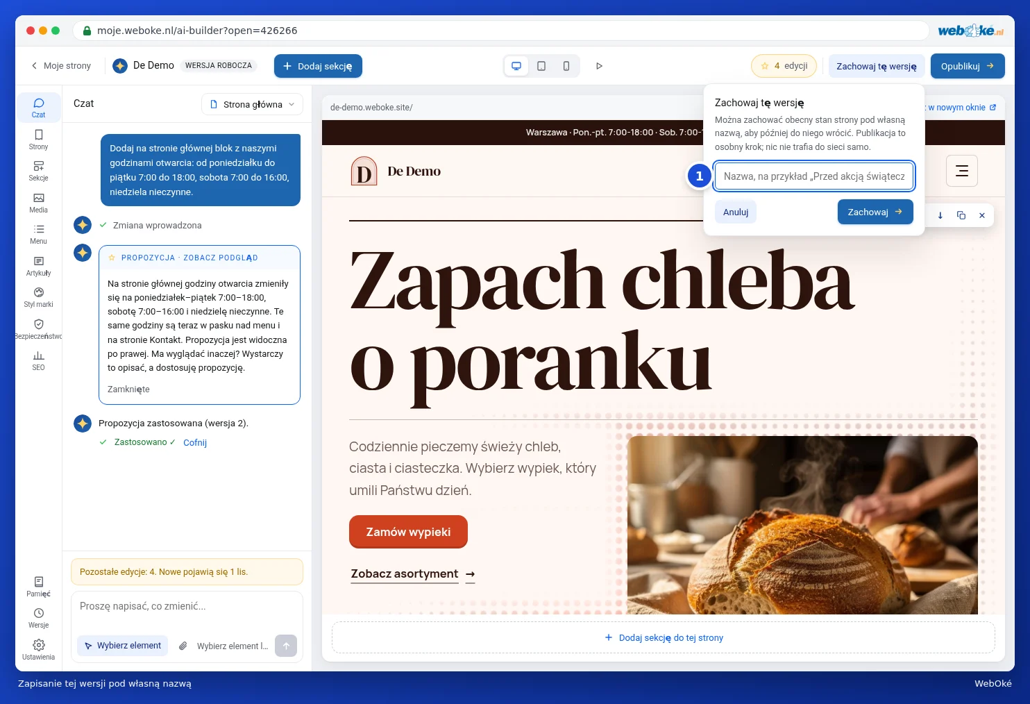 Okno Zapisz tę wersję z polem na nazwę