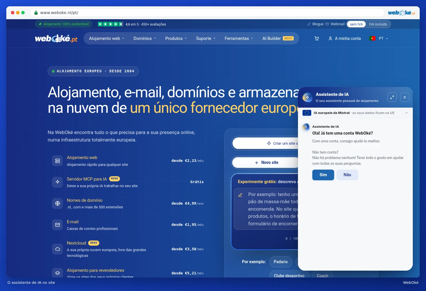 O assistente de IA no site