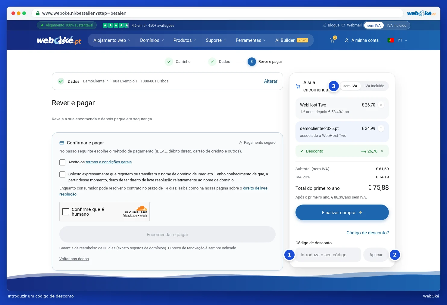 Preencher um código de desconto