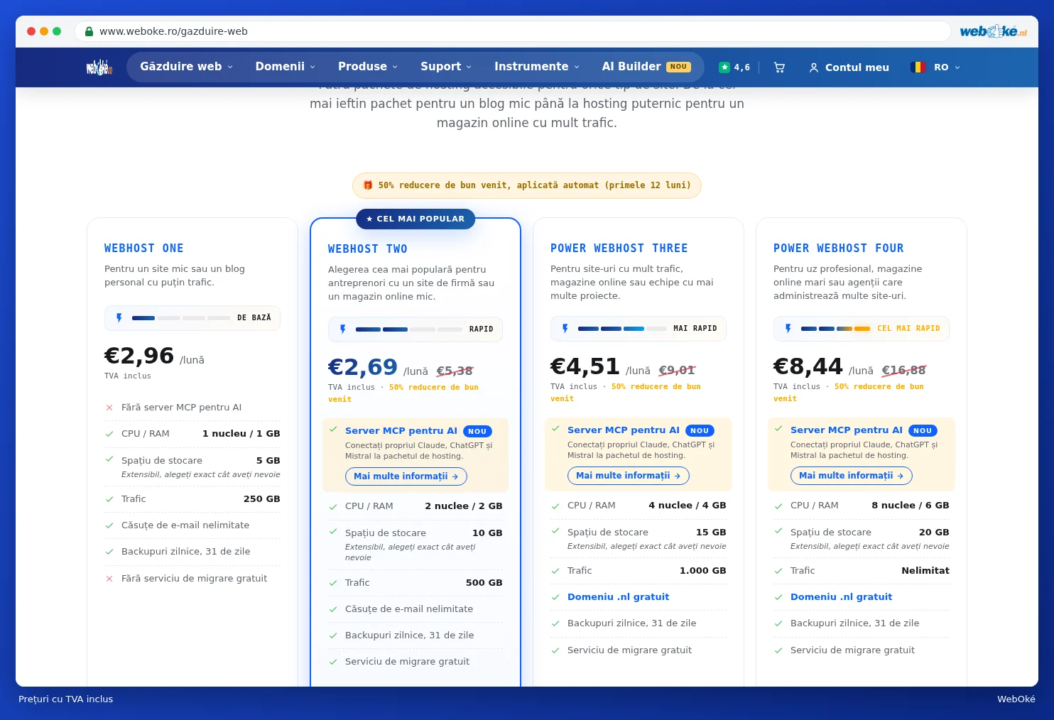 Pachetele de găzduire web cu prețuri inclusiv TVA
