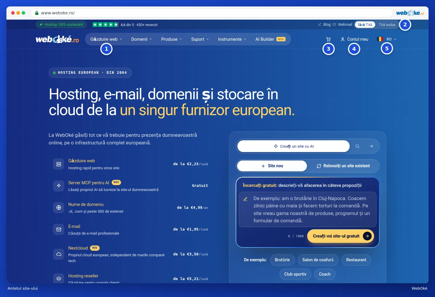 Antetul site-ului web WebOké