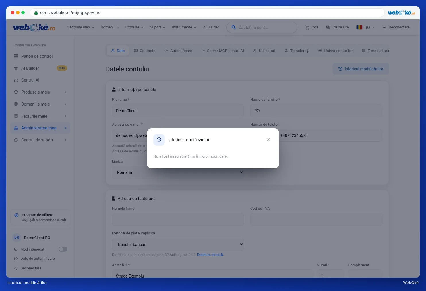 Fereastra Istoricul modificărilor