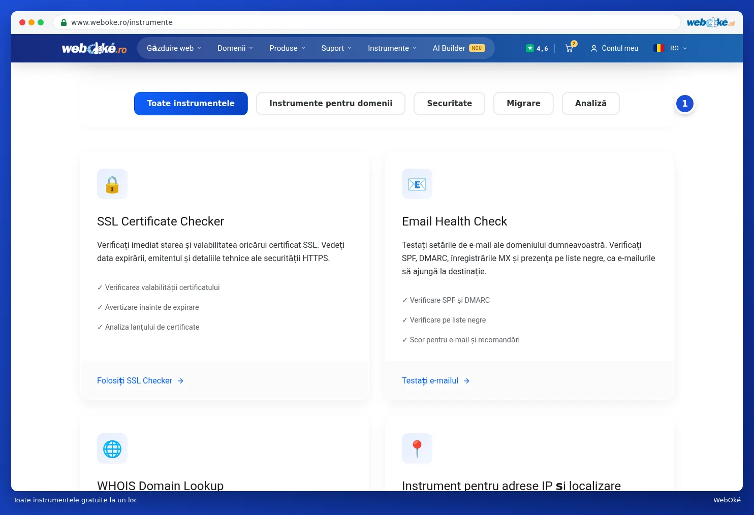 Privirea de ansamblu asupra tuturor instrumentelor cu butoanele de filtrare în partea de sus