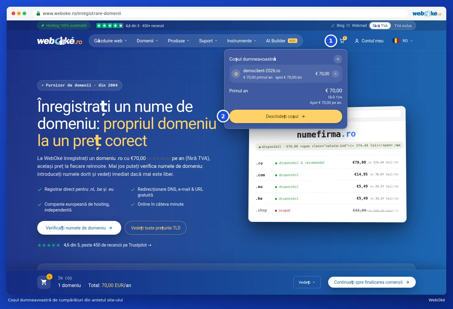 Rezumatul coșului în antetul site-ului