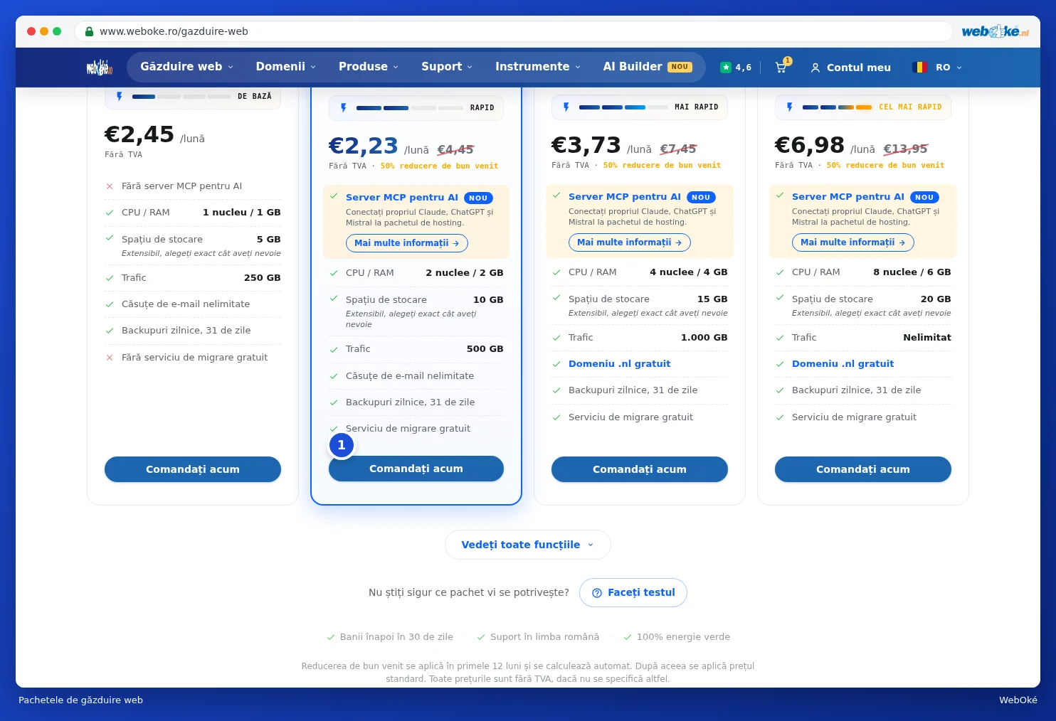Pachetele de găzduire web unul lângă altul
