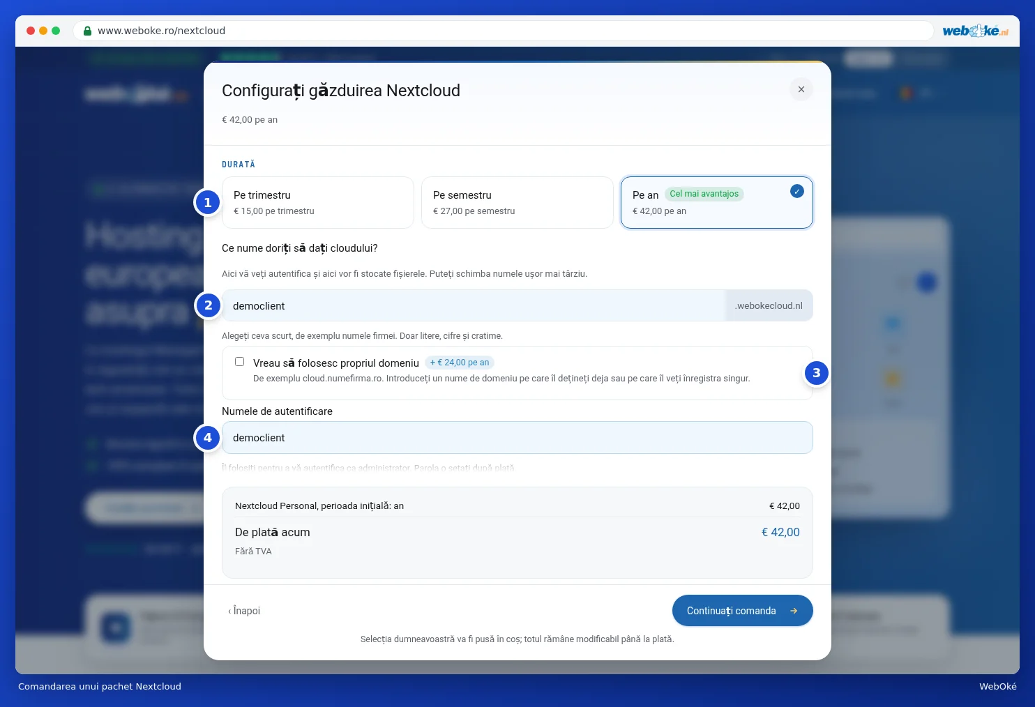 Configurarea unui pachet Nextcloud