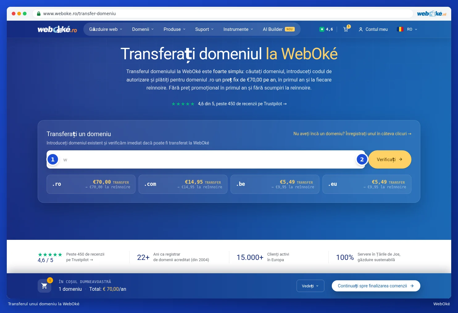 Pagina Transferați un domeniu