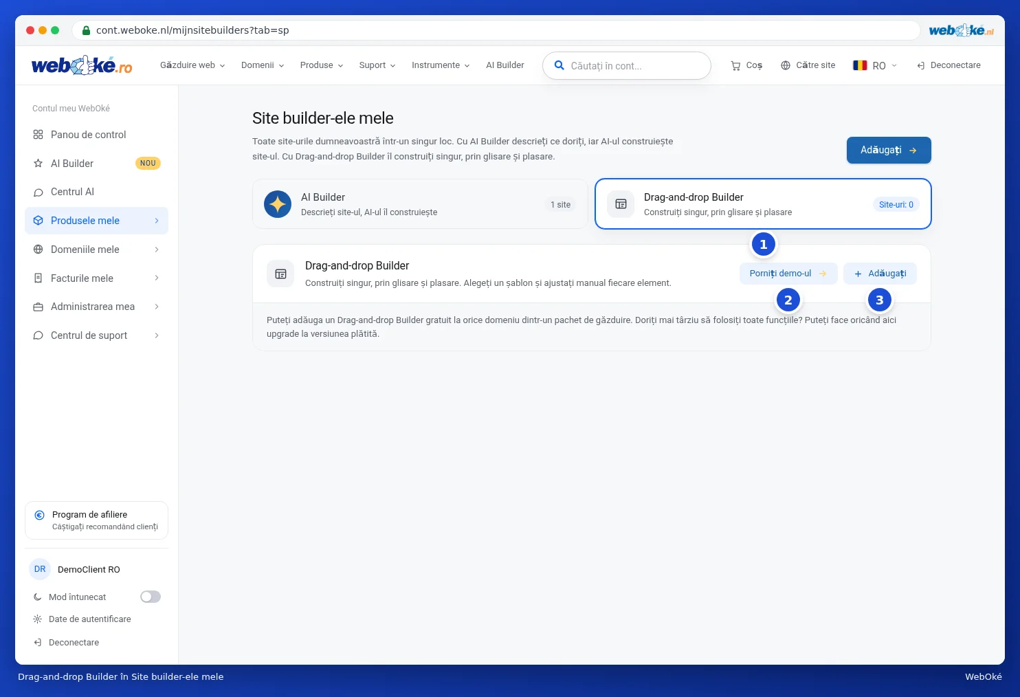 Fila Drag-and-drop Builder în Site builder-ele mele