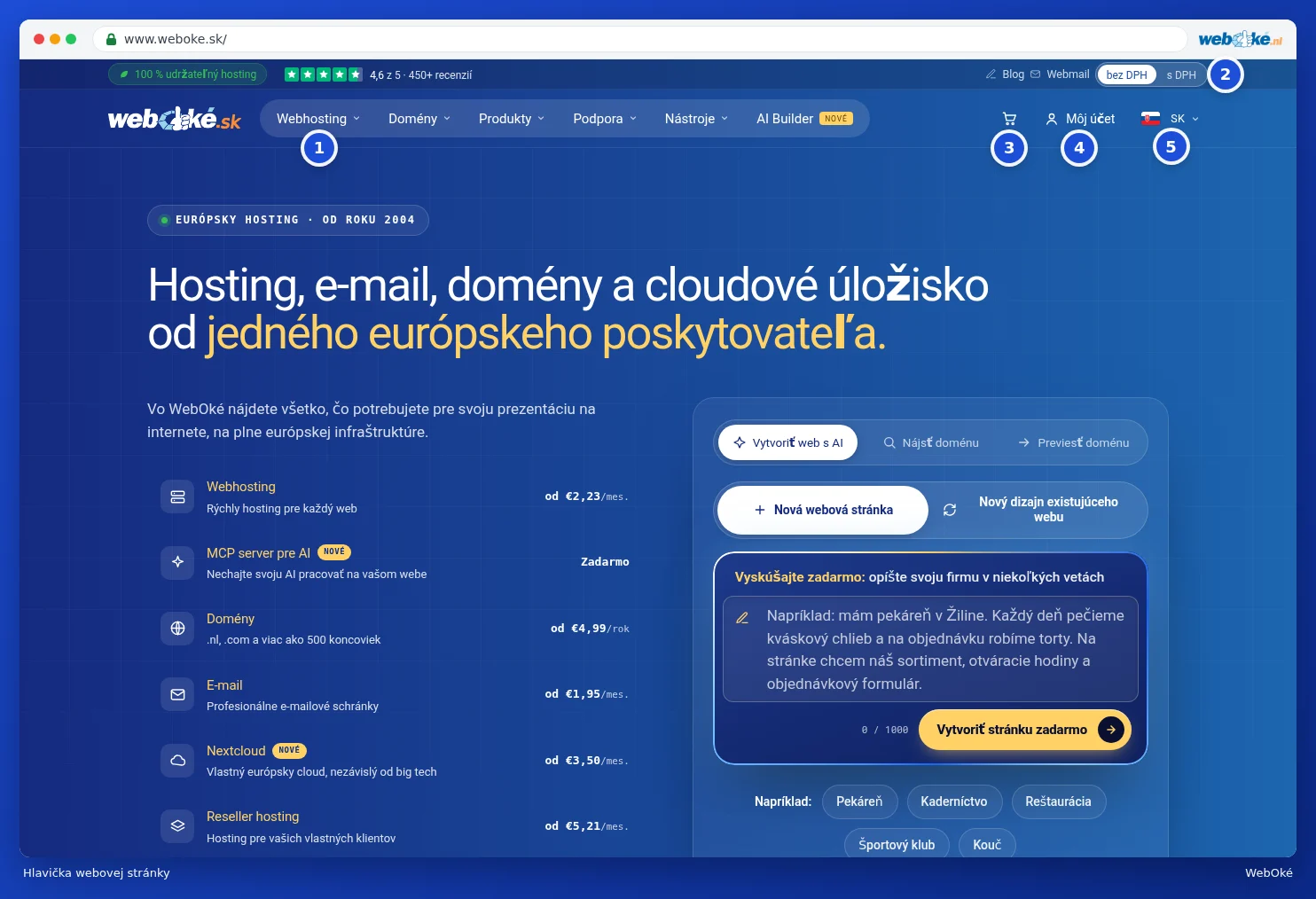 Hlavička webovej stránky WebOké