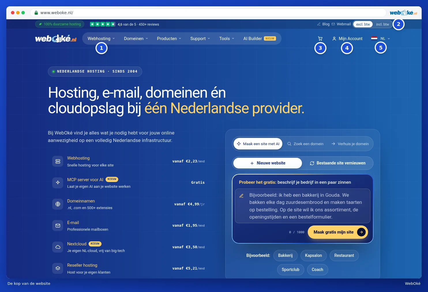 The header of the WebOké website