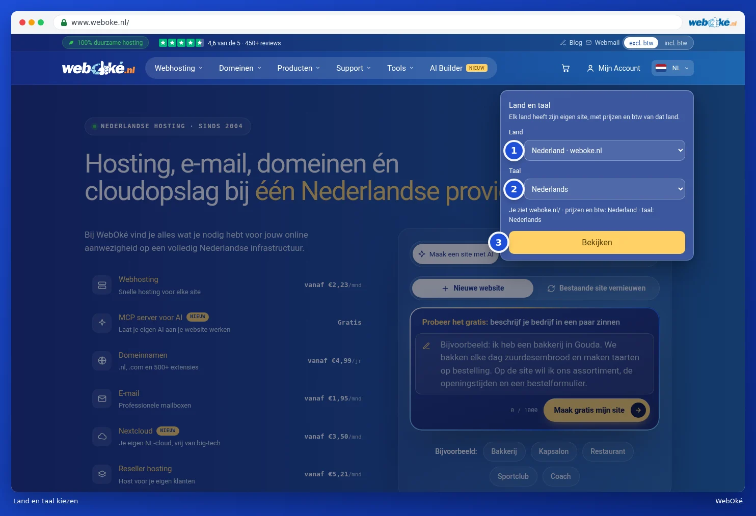 The Country and language window