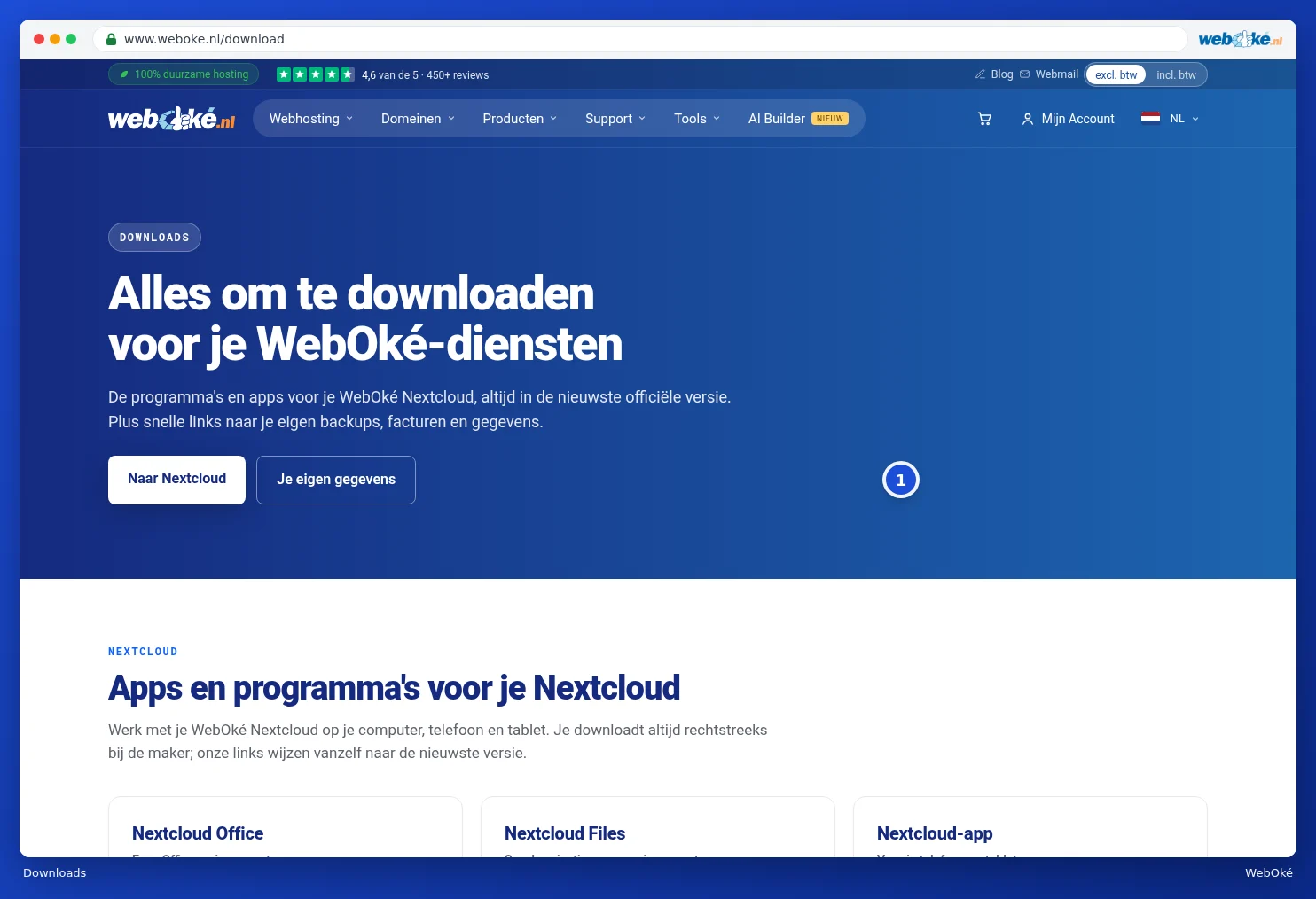 The top of the Downloads page with the Go to Nextcloud and All your data buttons