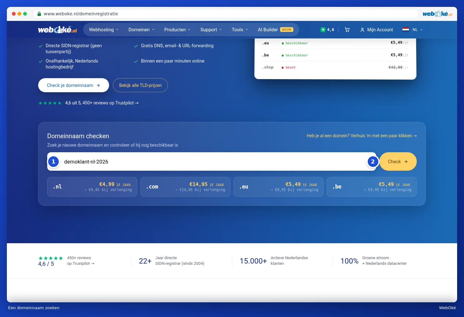The Check domain name search field