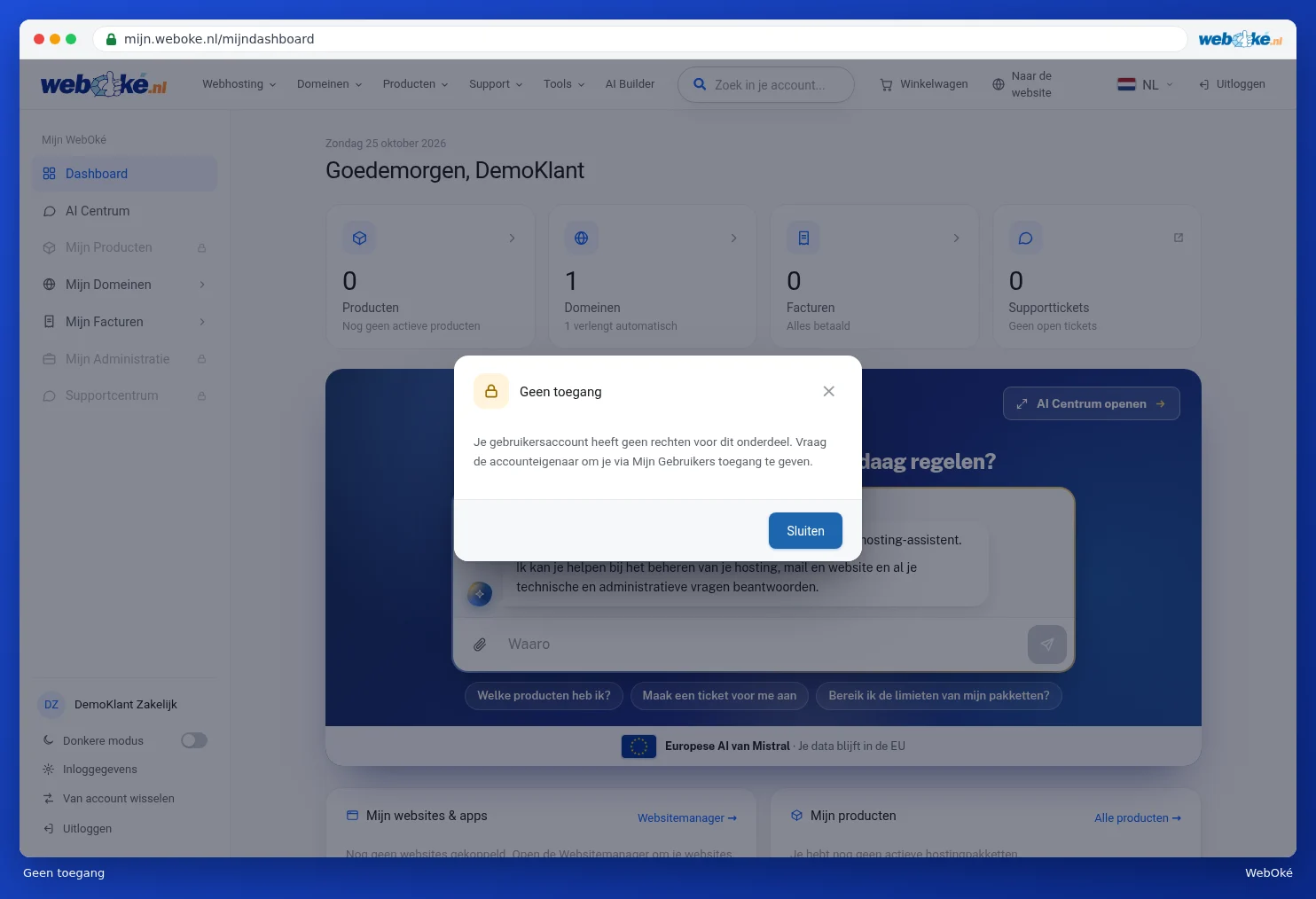The No access window with the Close button