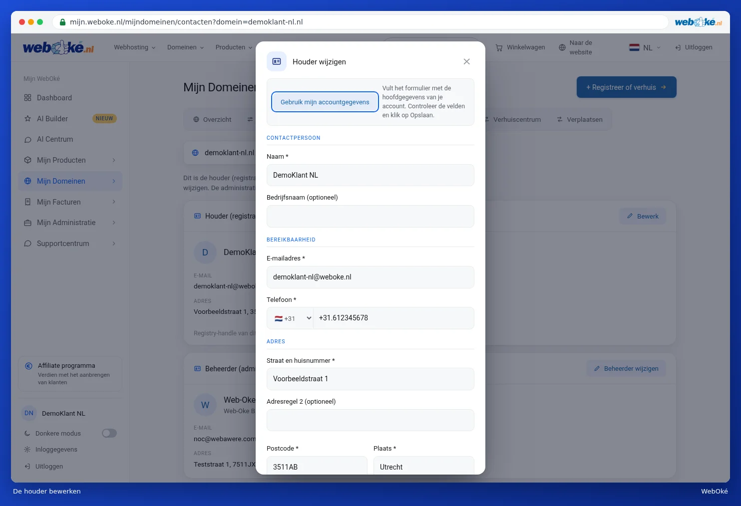 The Change owner window with the Use my account details button