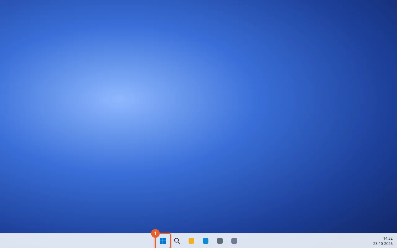 Windows-taakbalk met de Start-knop gemarkeerd