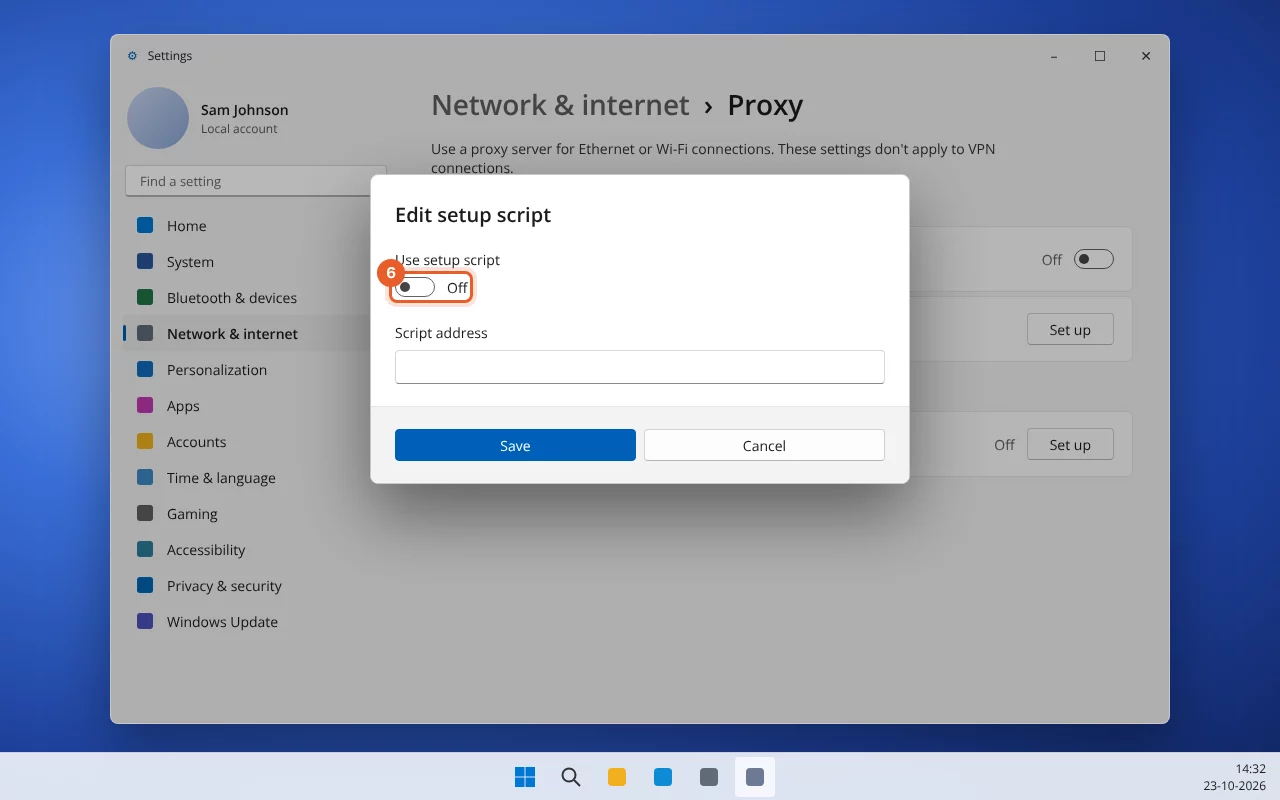 Venster Installatiescript bewerken met de schakelaar gemarkeerd