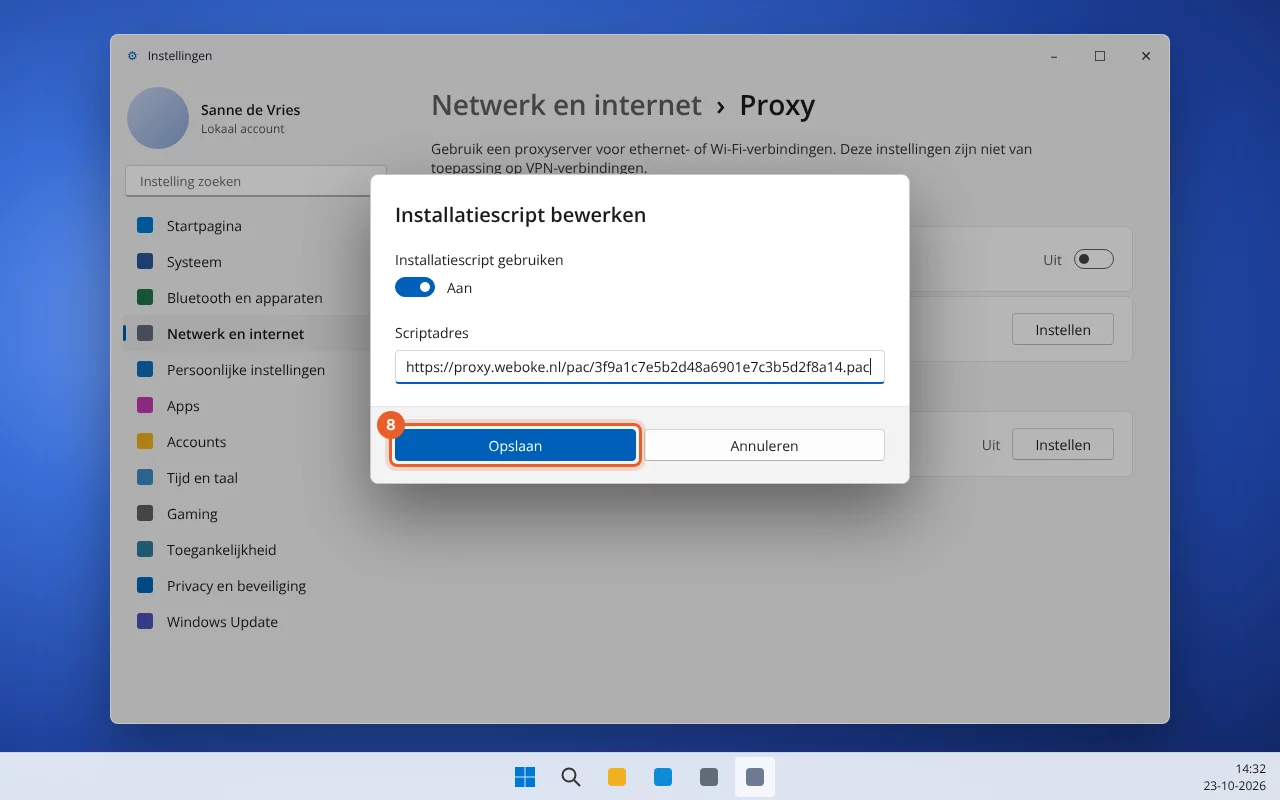 Ingevuld scriptadres met de knop Opslaan gemarkeerd