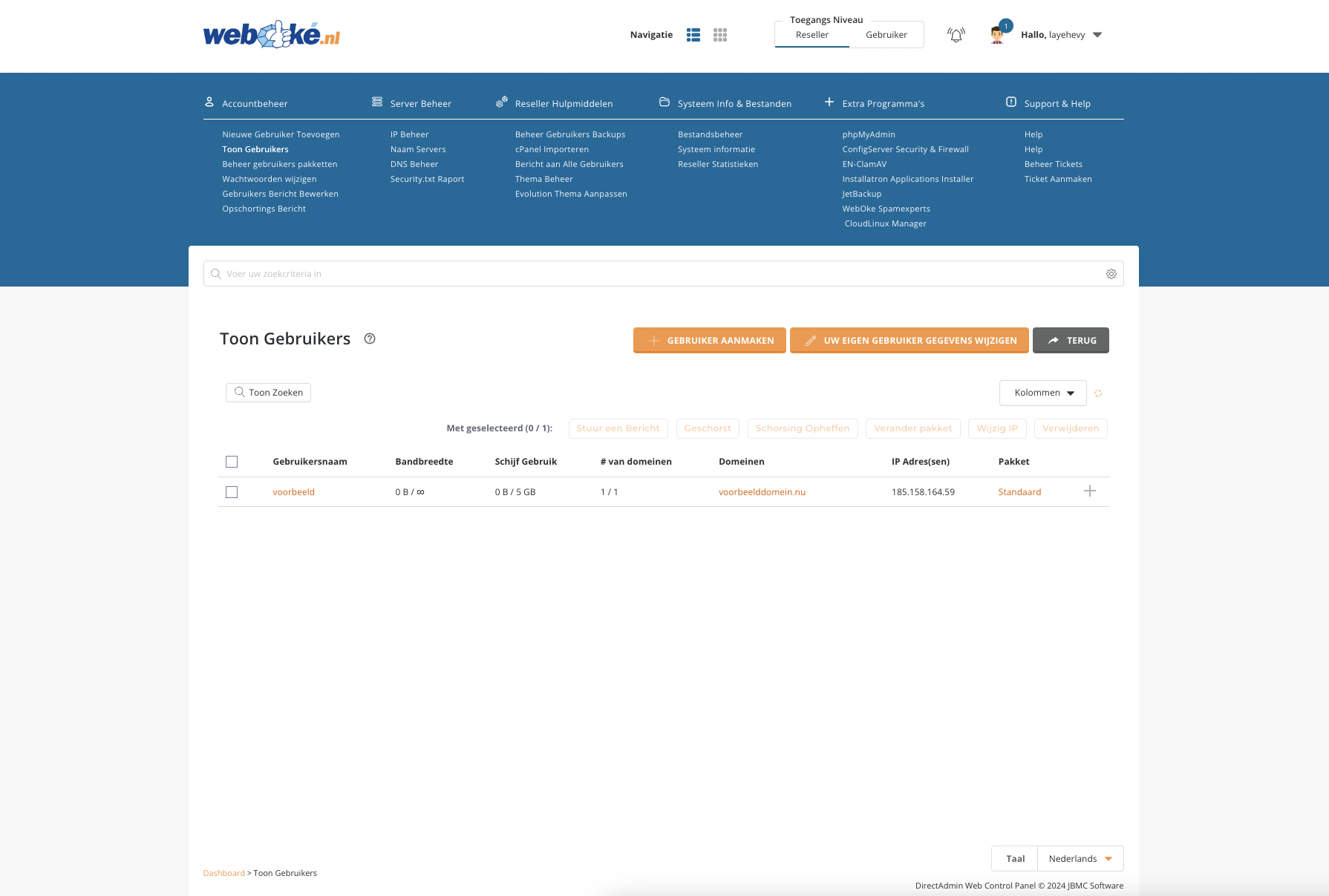 Snelle, whitelabel DirectAdmin Reseller Hosting - Standaard Layout